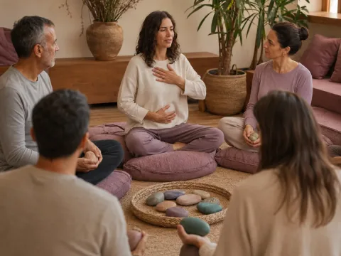 Personas adultas practican regulación emocional y conexión entre mente y cuerpo