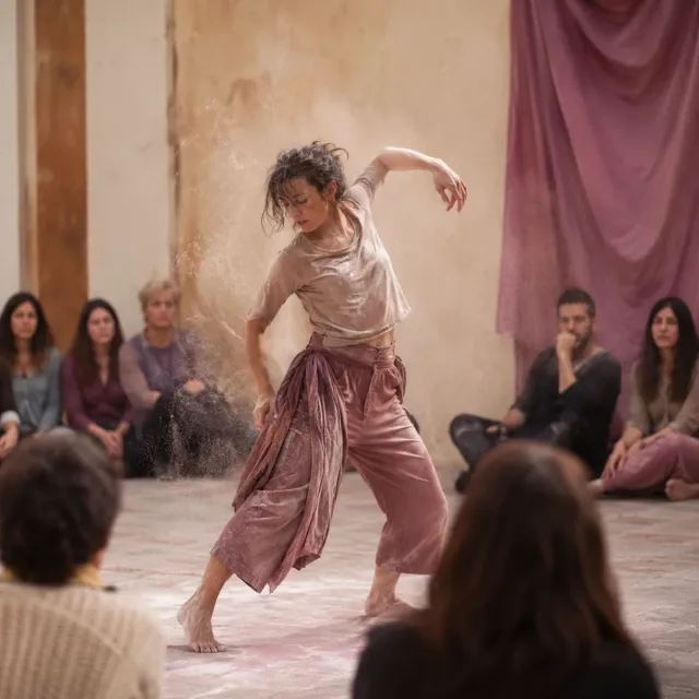 Intérprete de danza contemporánea explora identidad y diversidad en una escena con polvo teatral