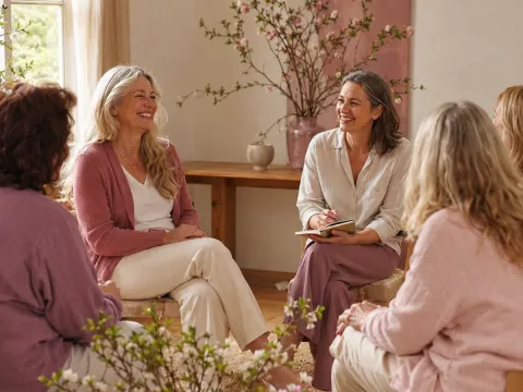 Grupo de mujeres comparte un taller de bienestar y reflexión sobre la menopausia