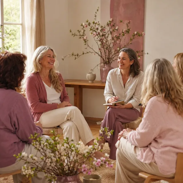 Grupo de mujeres comparte un taller de bienestar y reflexión sobre la menopausia