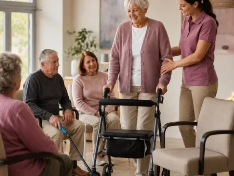 Personas mayores aprendiendo a utilizar ayudas para la movilidad y la autonomía