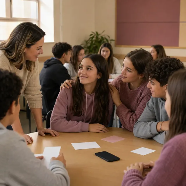 Adolescentes participando en un taller de prevención del acoso y ciberacoso