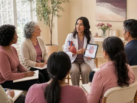 Cardióloga impartiendo una charla preventiva con perspectiva de género