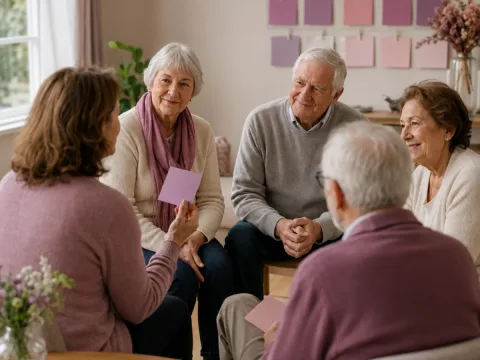 Personas mayores participando en un taller de emociones, autoestima y conexión social