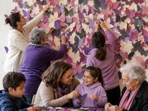 Creación comunitaria de un mural de mariposas para la sensibilización del 25N