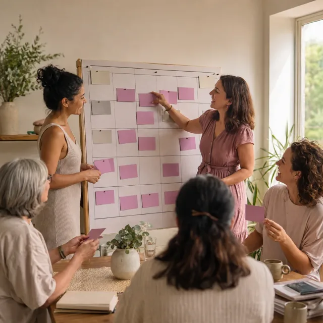Mujeres organizando prioridades y responsabilidades en un taller de gestión del tiempo