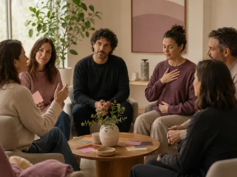 Grupo adulto practicando conciencia y regulación emocional