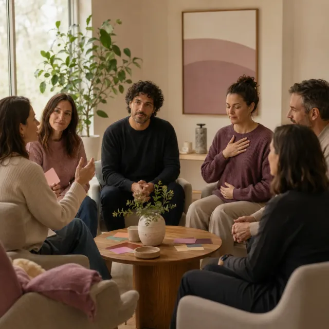 Grupo adulto practicando conciencia y regulación emocional