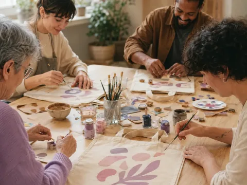 Personas participando en un taller de tote bags personalizadas